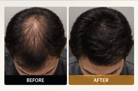 Illustrative before and after hair appearance